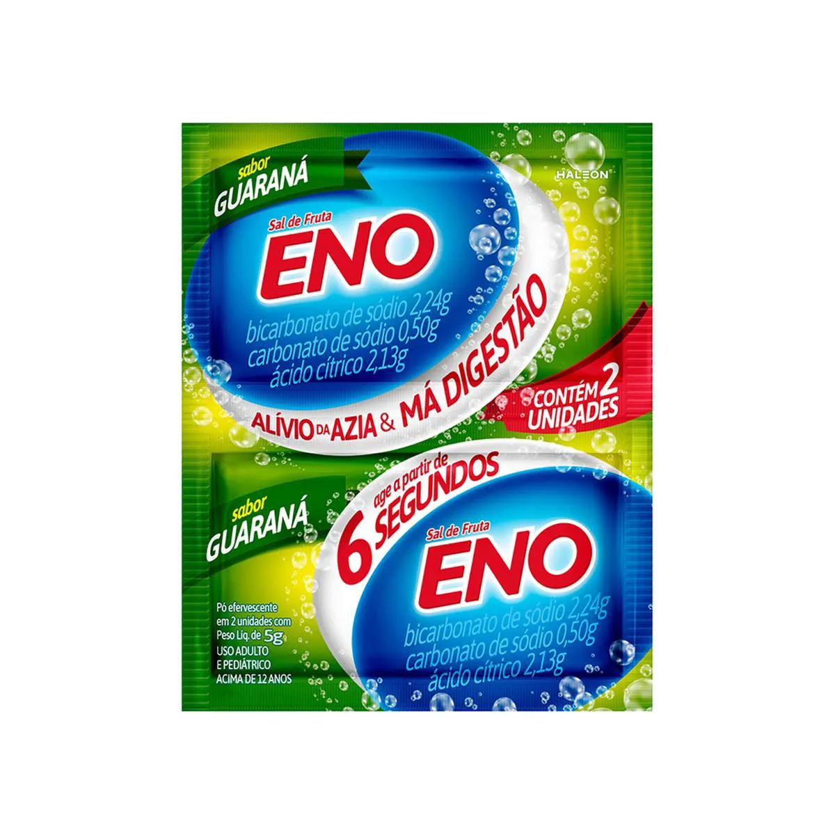 Sal de Fruta Eno 2,24g + 0,50g + 2,13g Sabor Guaraná Pó Efervescente 2 Envelopes 5g