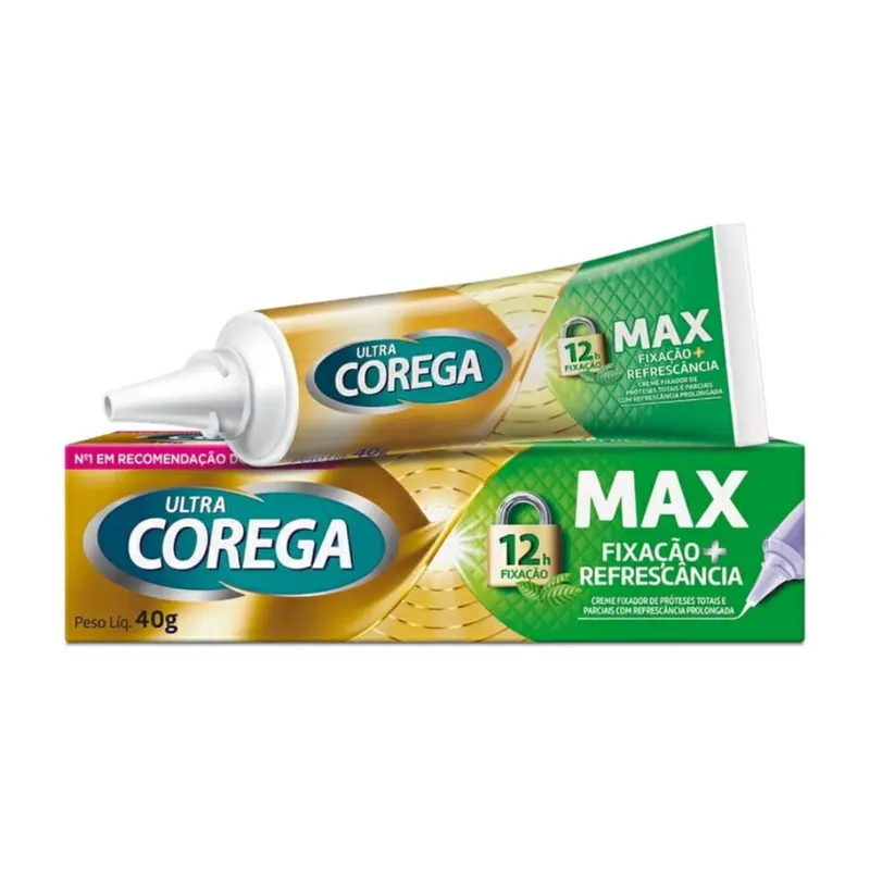 Fixador de Prótese Ultra Corega Max Fixação + Refrescância Sabor Menta Creme 40g