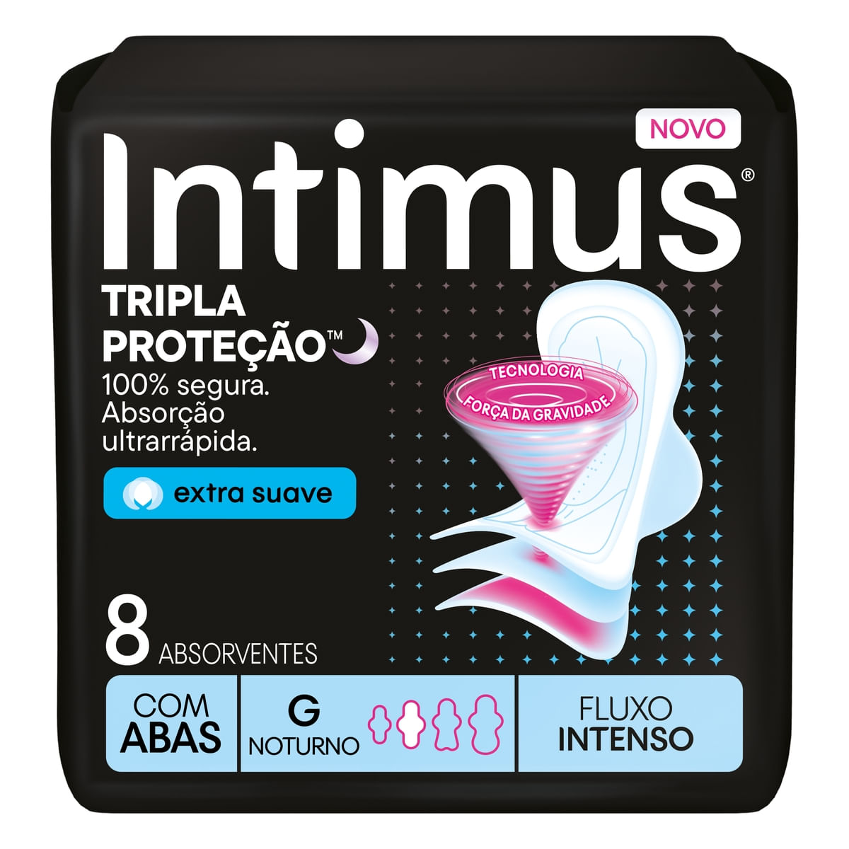 Absorvente Intimus Tripla Proteção Noite Suave Com Abas Fluxo intenso 8 Unidades