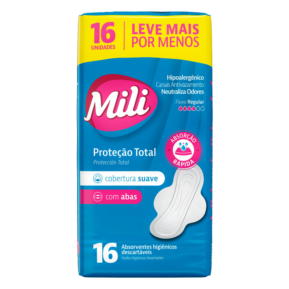 Absorvente Mili P Total Suave C/Abas 16 Unidades