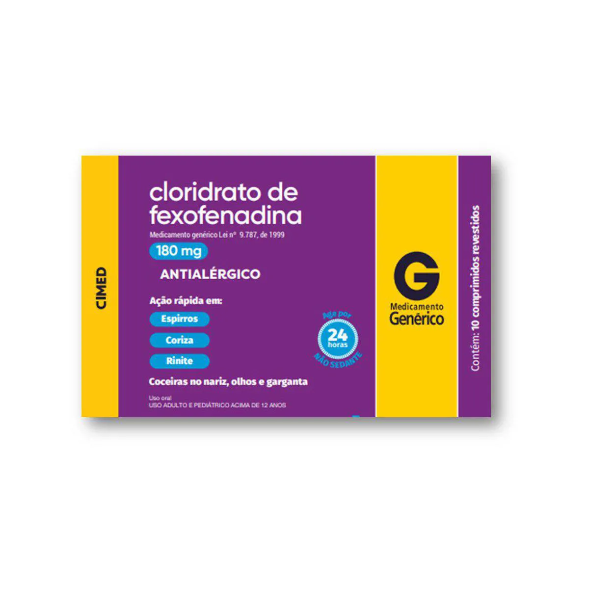 Cloridrato de Fexofenadina 180mg 10 Comprimidos Revestidos Genérico Cimed