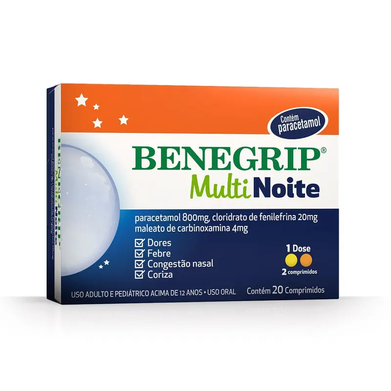 Benegrip Multi Noite Antigripal Analgésico e Descongestionante 20 Comprimidos