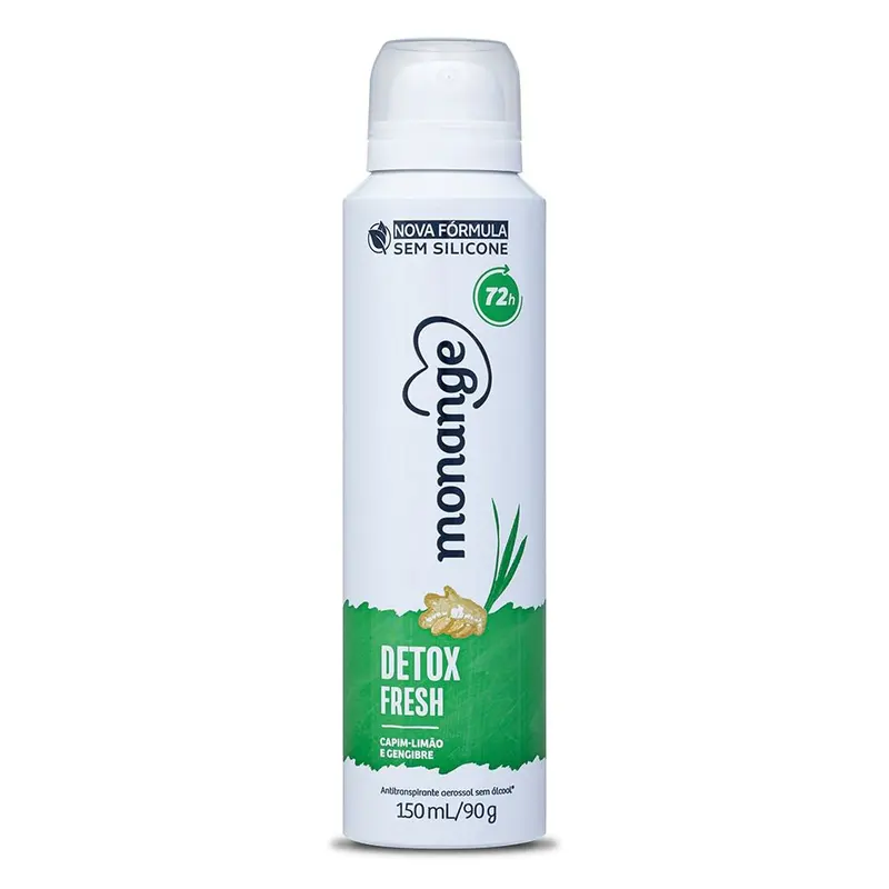 Desodorante Antitranspirante Monange Detox Fresh Capim-limão e Gengibre 72h Aerossol 150ml