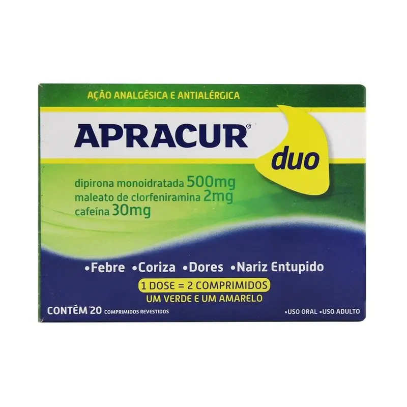 Apracur Duo 500mg + 2mg + 30mg 20 Comprimidos Revestidos