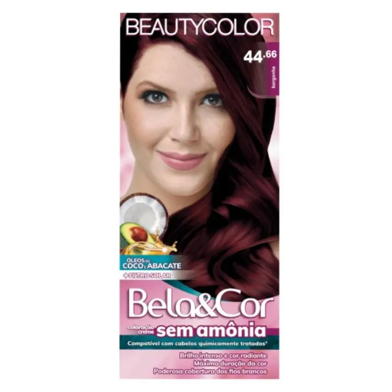 Coloração Permanente Beauty Color Bela&Cor Sem Amônia Borgonha 44.66