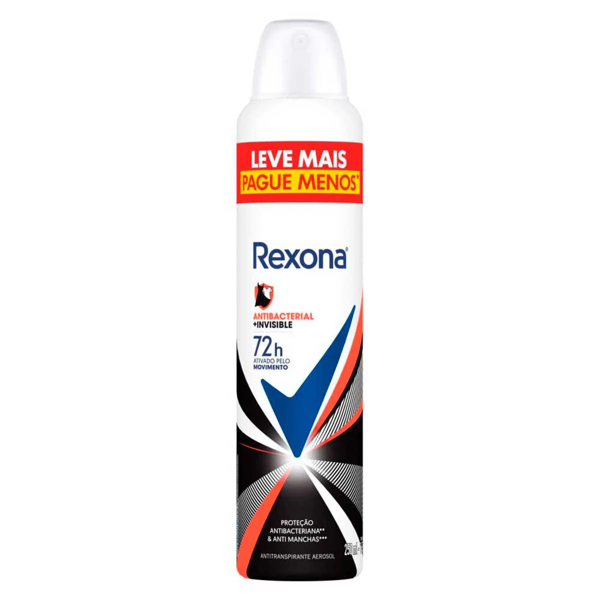 Desodorante Antitranspirante Rexona Antibacterial + Invisible 72h Aerossol 250ml