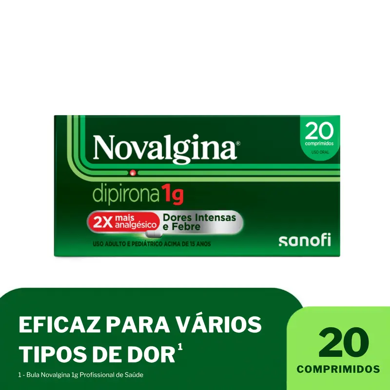 Novalgina 1g Dipirona 20 Comprimidos para Dores Intensas e Febre