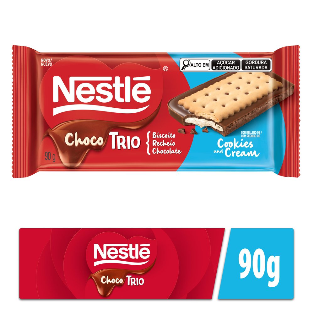 Chocolate ChocoTrio Nestlé Ao Leite Sabor Cookies and Cream 90g