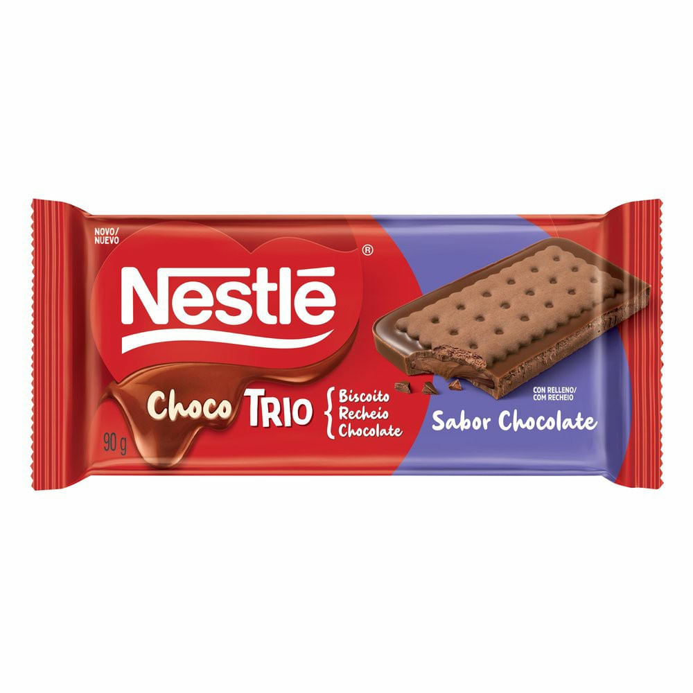 Chocolate ChocoTrio Nestlé Ao Leite Sabor Chocolate 90g