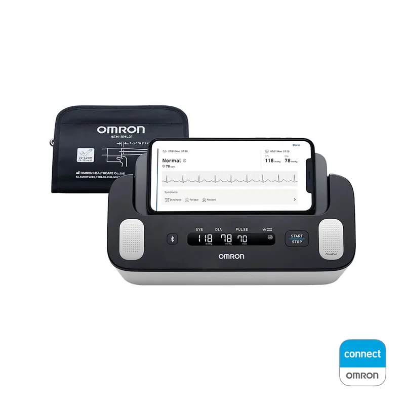Aparelho de Pressão Braço Omron HEM-7530 COMPLETE com ECG Portátil Profissional com conectividade via Bluetooth