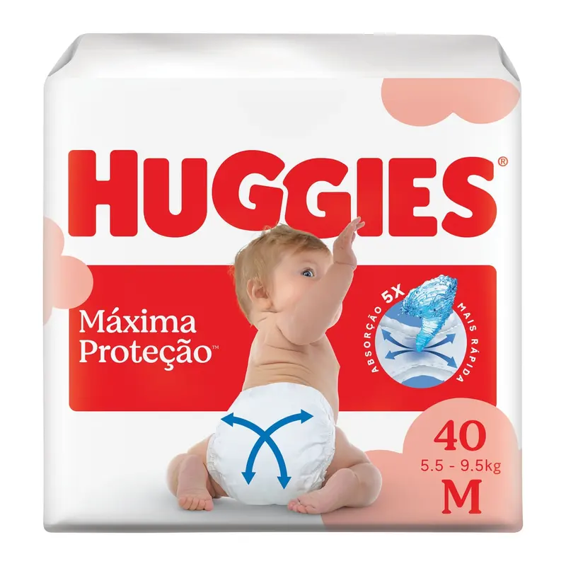 Fralda Descartável Huggies Máxima Proteção Tamanho M 40 unidades
