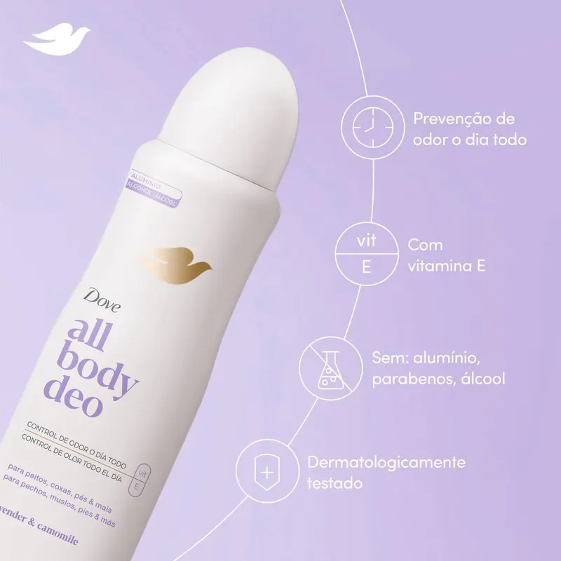 Desodorante Dove Aero All Body 150 ml Lavander e Camomile