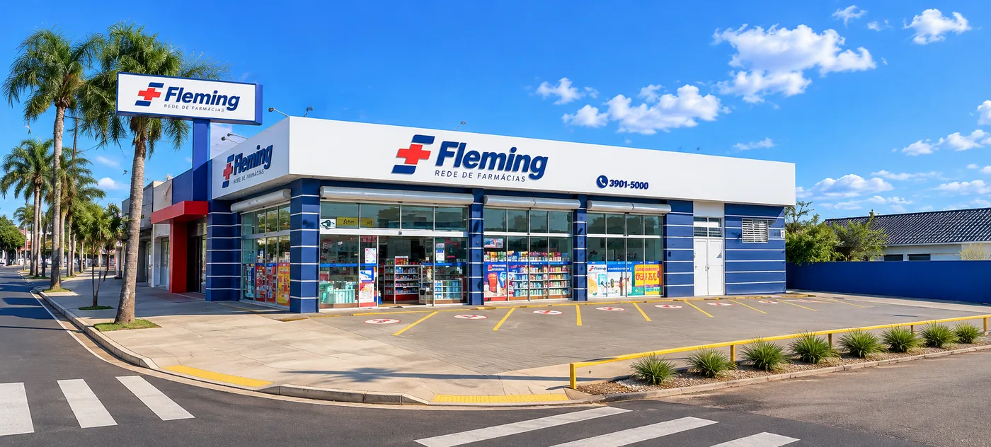 Fachada de uma farmácia Fleming