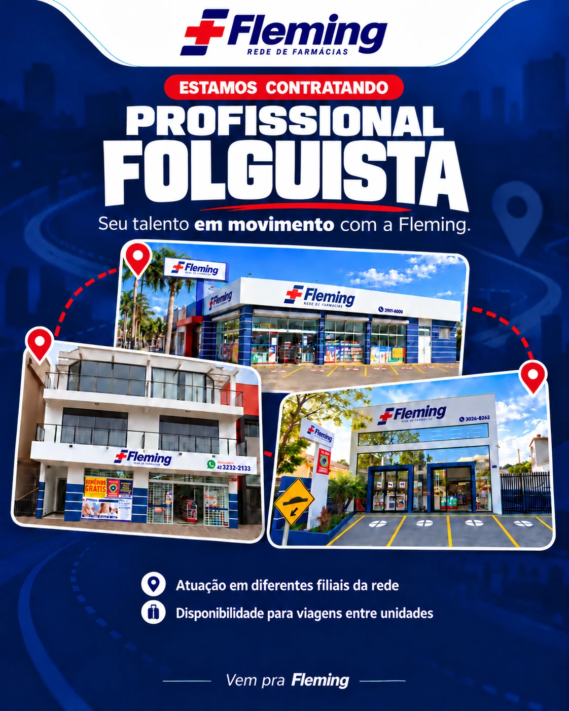 Estamos contratando profissional folguista: atuação em diferentes filiais da rede e disponibilidade para viagens entre unidades